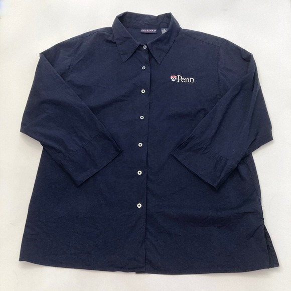 Oxford America Tops - University of Pennsylvania Penn Button Down Shirt Navy Blue Cotton Womens 1X
